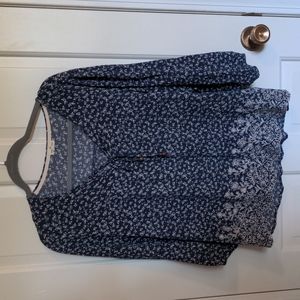 Greyson tie blue and white floral blouse